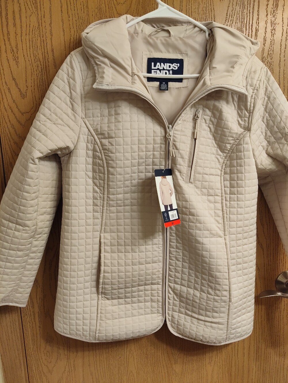 Lands' End Women's Quilted Cream Hooded Puffer Jacket